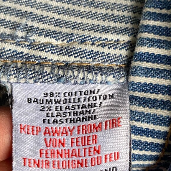 Mini Boden Jean Jumper Dress 9/10 Denim Overall Dressall Blue Striped Casual - Picture 9 of 10